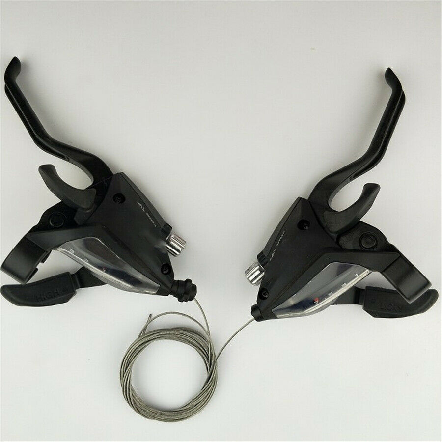 Pair Black Bike Brake Lever Shifter Kit For ST-EF500 3x7 Speed MTB Left & Right