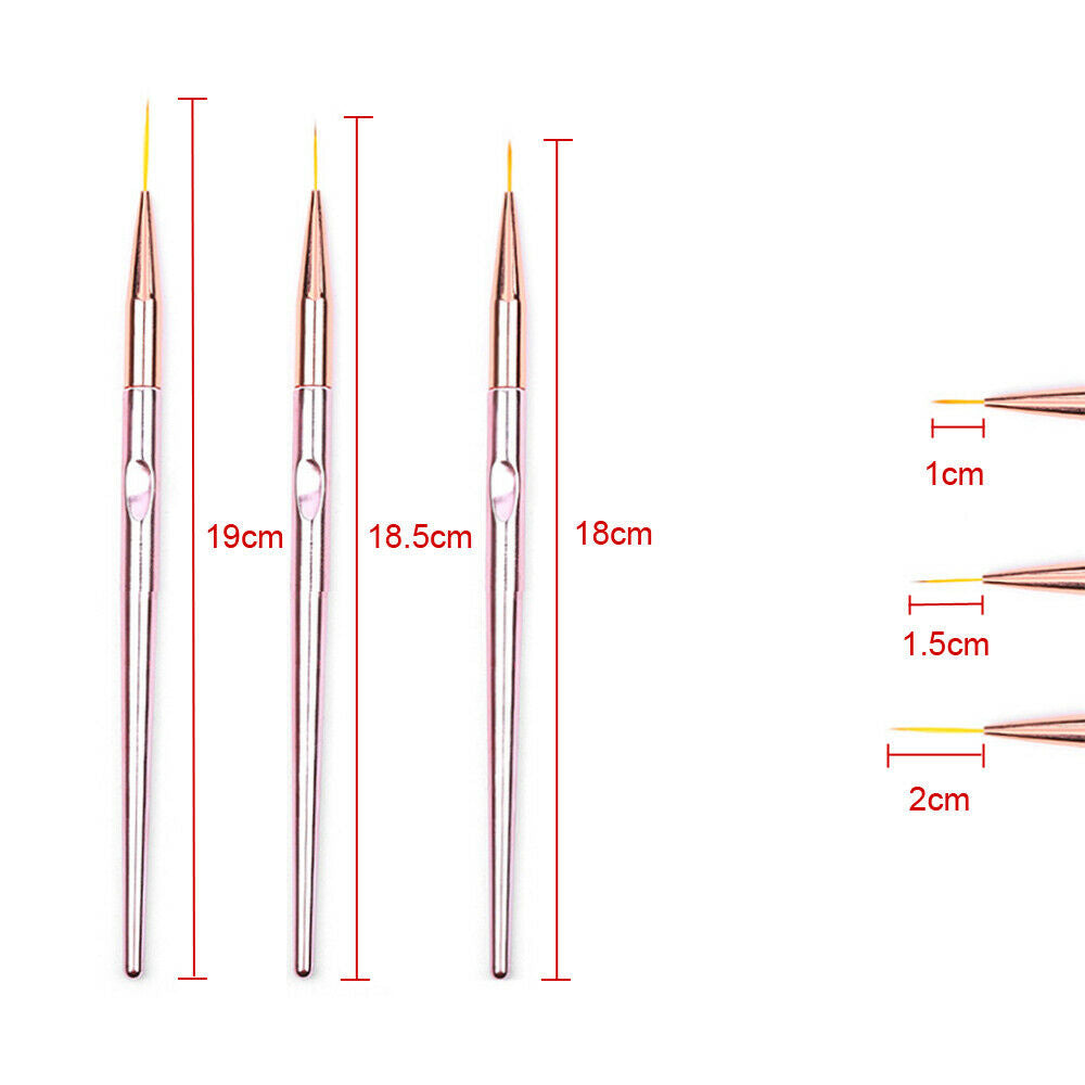 3PCS Nails Art Pen Dotting Painting Drawing UV Gel Liner Polish Brush Tools Set