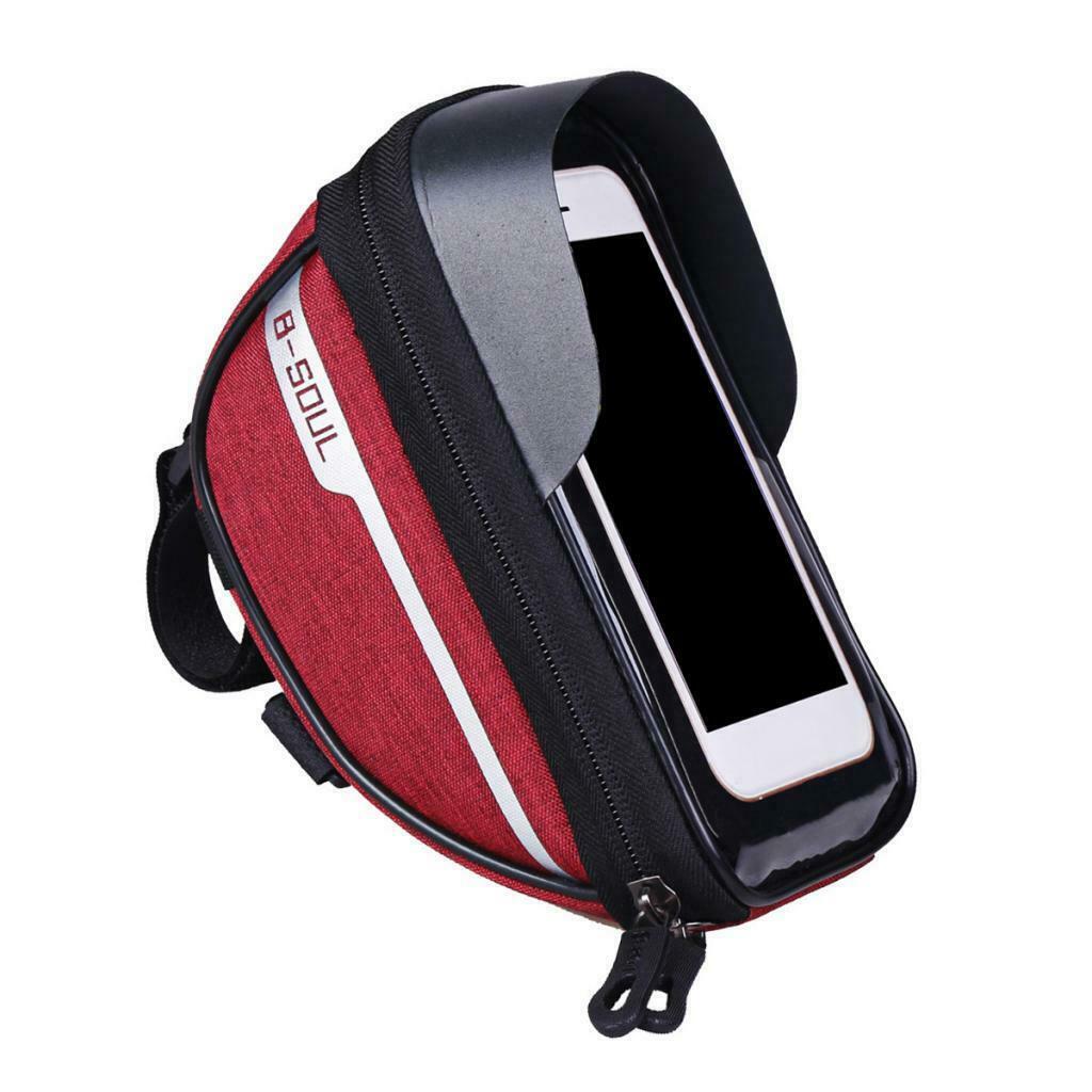Bicycle Front Frame Bag Cycling Bike Waterproof Phone Holder Case Pack Red