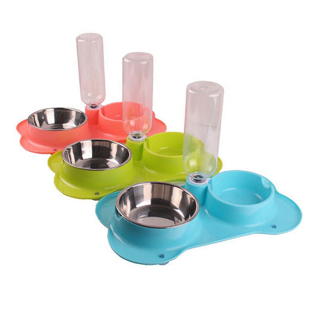 Anti-slip 2 in 1 Pet Dog Feeder Food Water Dispenser Auto Feeding Bowl Blue