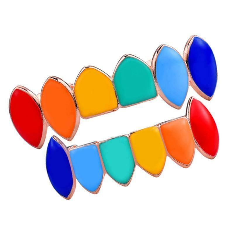 Hip Hop Grills Set Top and Bottom Mouth Tooth   Hip Hop Teeth Grills - Rainbow