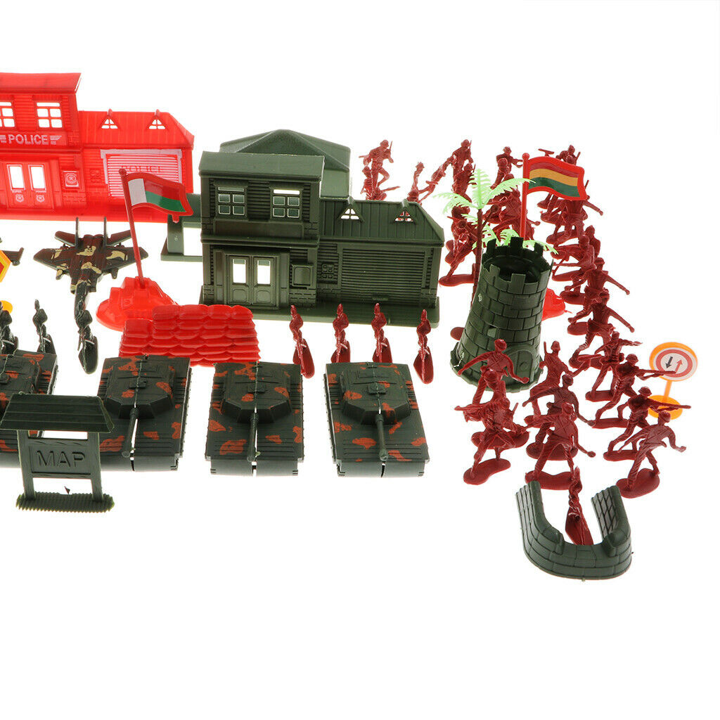 Army Playset War Soldier Men Action Combat Fighter Airplane Landscape Kits