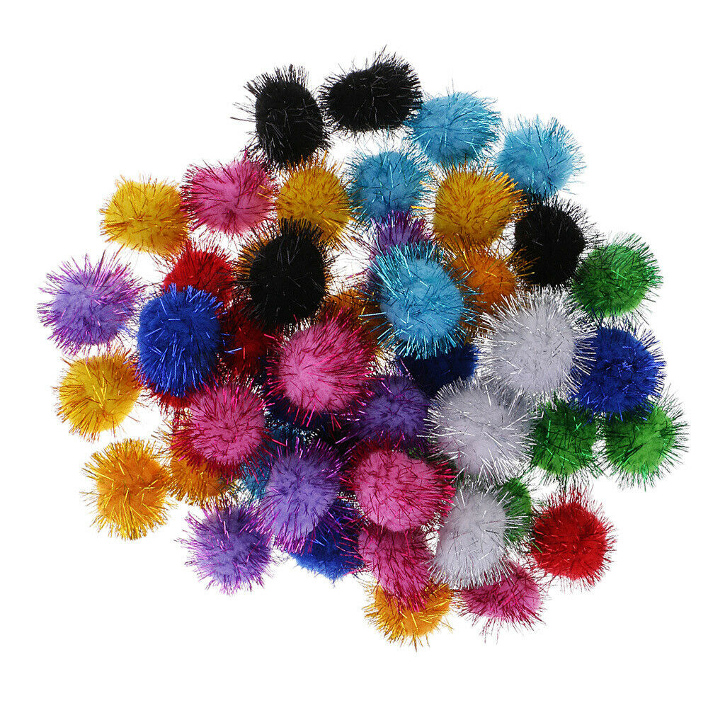 50PackS Glitter TINSEL Pompom POM POMS BALLS Handmade Crafts Cat Toys 3.5cm