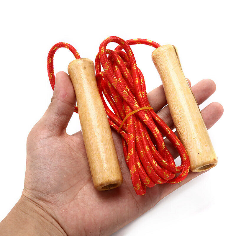 Skipping Rope Practice Jump Wood Grip Handle Kids Fitness Equipment Training_DD