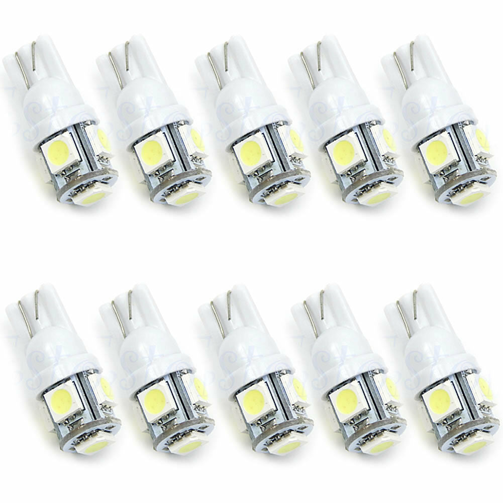 10x T10 Xenon White 5050 SMD 5-LED 194 168 W5W 360° Wedge Bulb Car Tail light