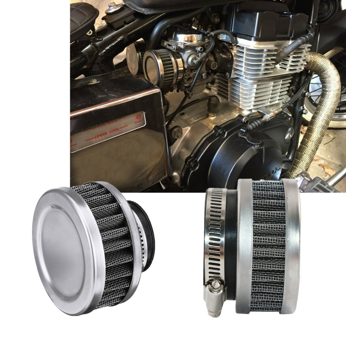 1 Sets 74mm Length Stainless Steel & Rubber Motorcycle Scooter Air Intake Filter