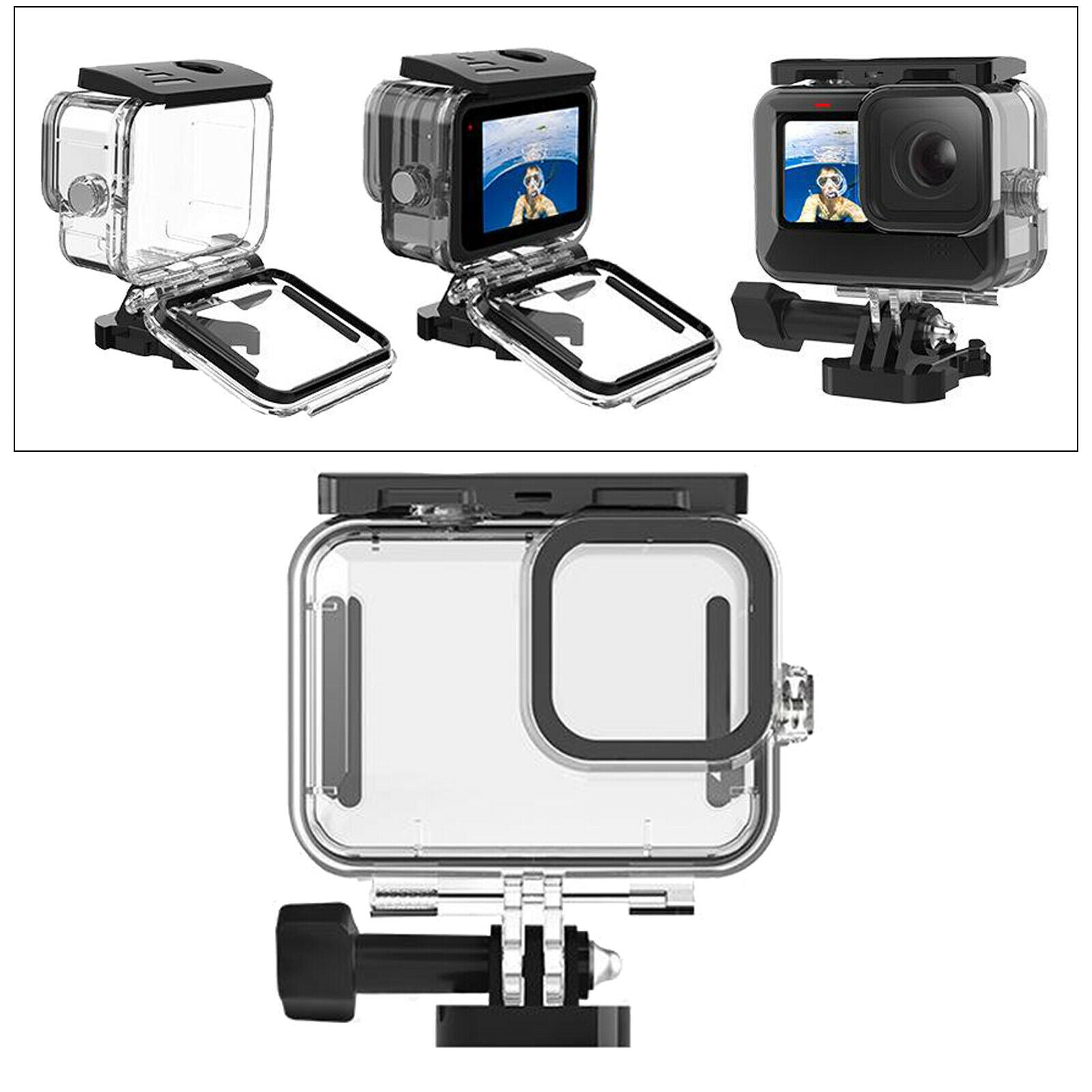45M Underwater Waterproof Clear Case Diving Protect For Gopro Hero 9 Black
