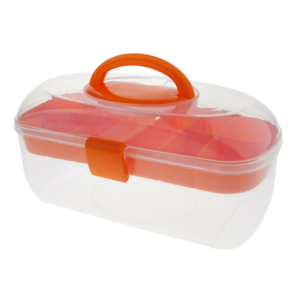 2 Layered Plastic Nail Art Tools Storage Box Brushes Pens Organizer Case Orange