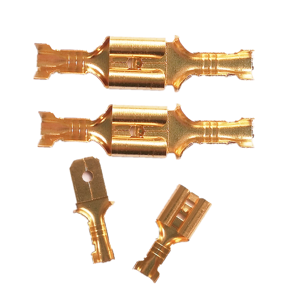 50PCS 6.3mm Male+Female Terminals Brass Copper Crimp Wire Spade Connectors