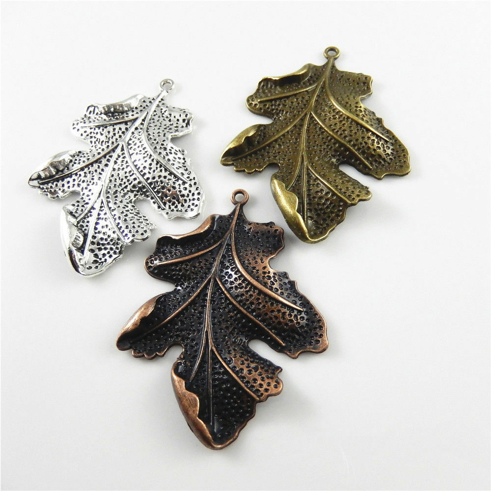 Zinc Alloy Jewelry Making 3 Colors Mixed Tree Leaf Shape Charms Pendants 3pcs