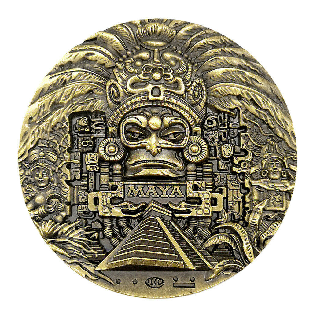 1pc 80mm Dia Mayan Aztec Calendar Bronze Coin Medallion Hobby Collection