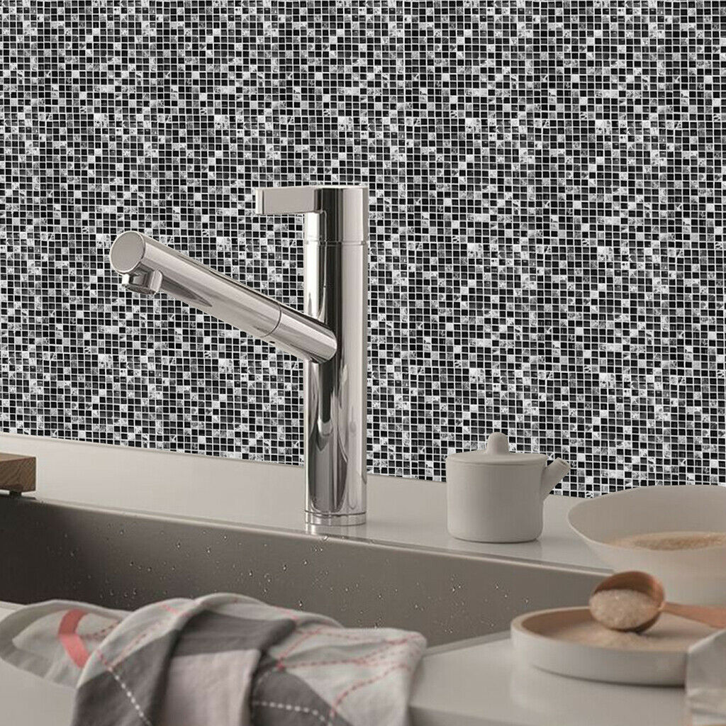 10Pcs Black Mosaic Tile Stickers 6x6inch Kitchen Backsplash Decals 6x6inch