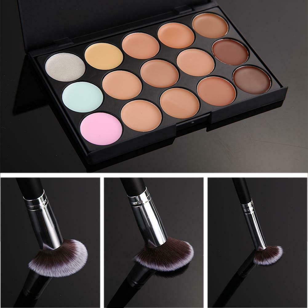 15 Colors Makeup Concealer Palette + 8PC Powder Brush + Sponge Foundation @