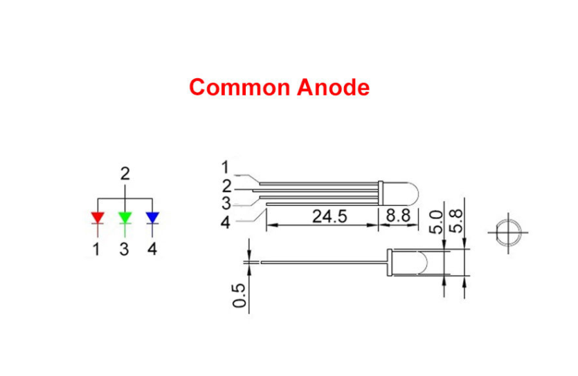 10pcs 5MM 4pin Common Anode Clear RGB Tri-Color Red Green Blue LED Diodes