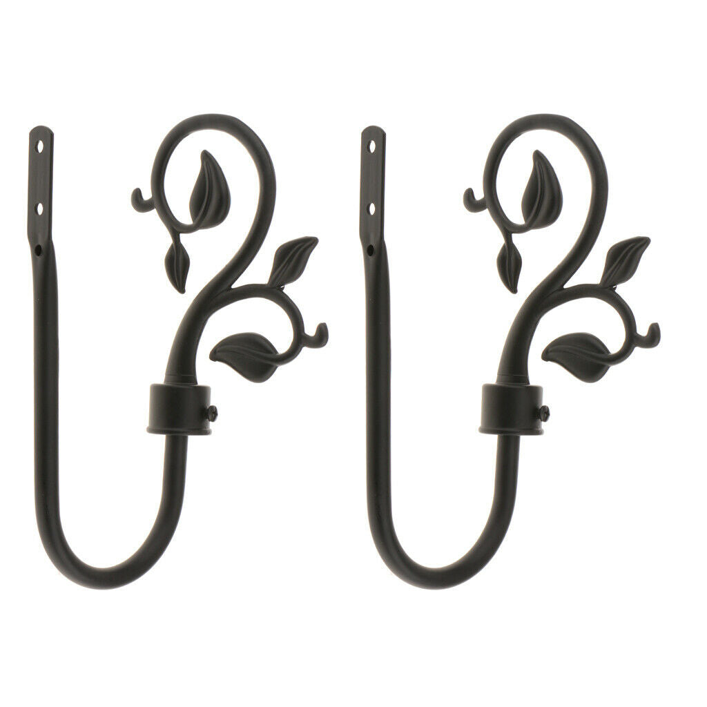 4-piece U Shape Metal Leaf Curtain Hook Window Drapery Tieback Hanger Black