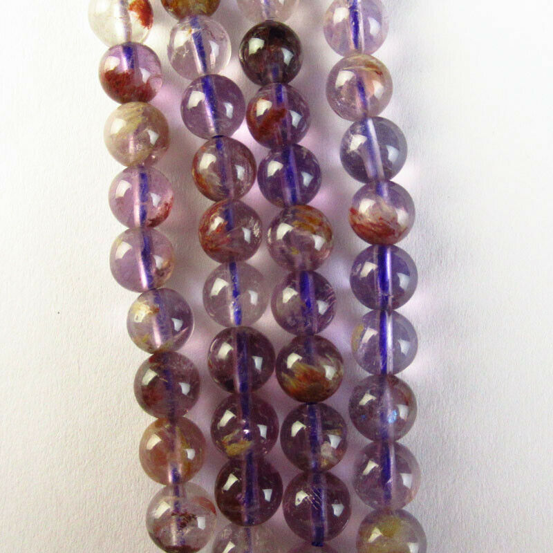 8mm Natural Purple Phantom Quartz Round Ball Loose Bead 15.5 inch A-52TZ-2