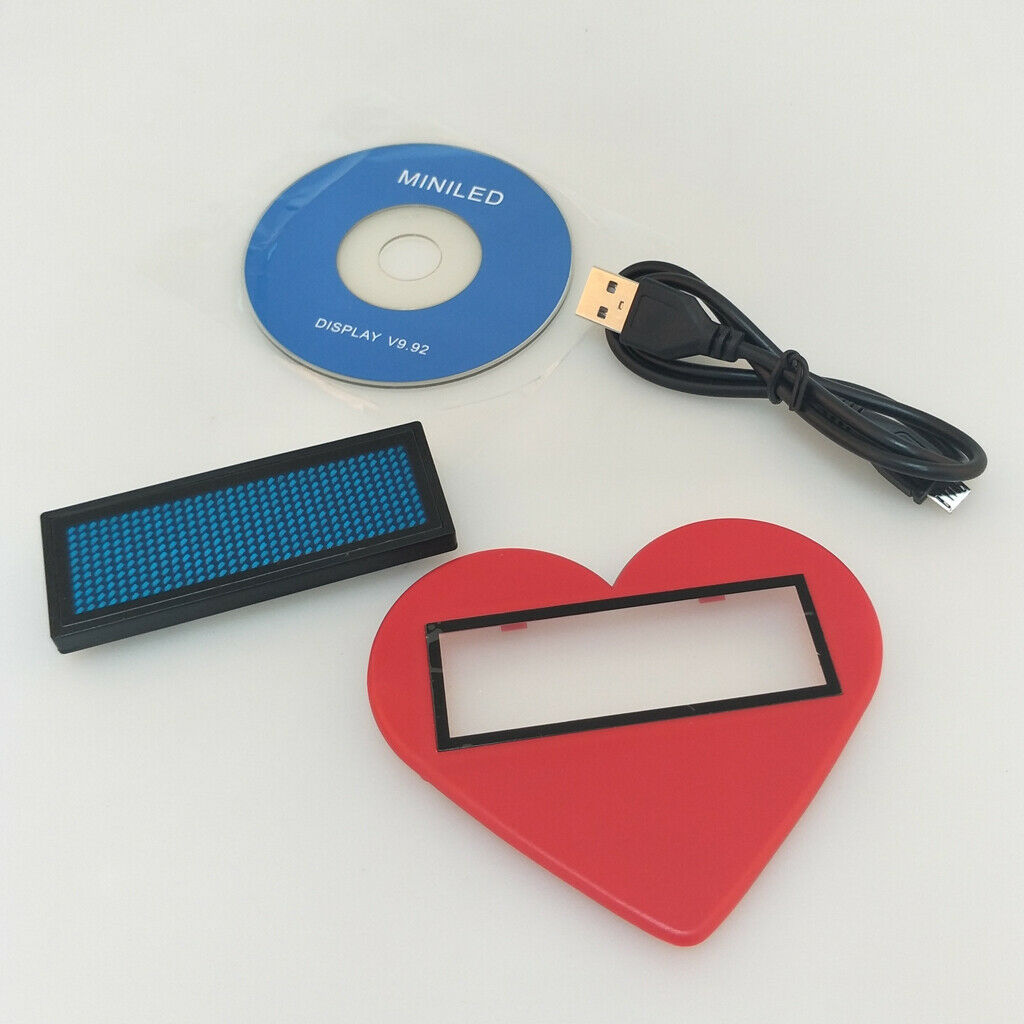 Heart-shaped Led Name Badge Scrolling Bright Sign Message 75x30x5mm Blue