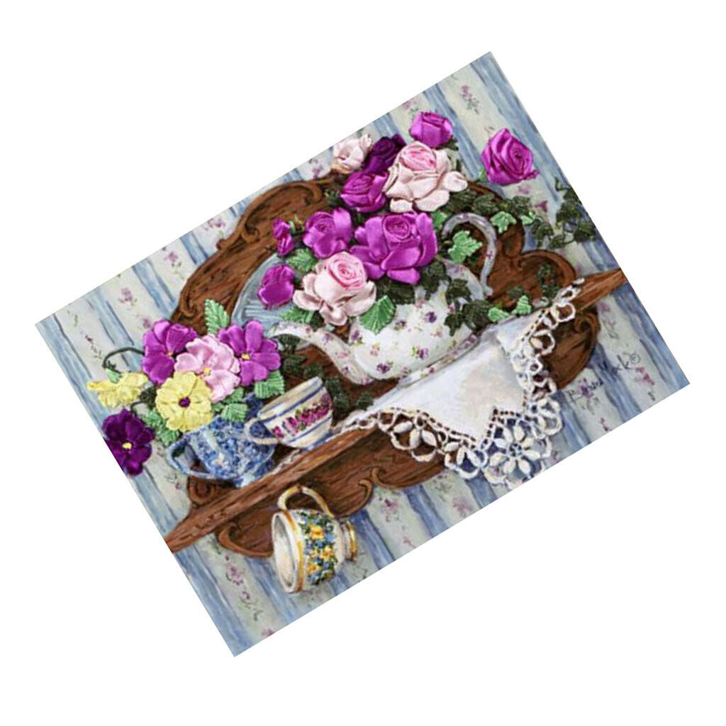 1x Ribbon Embroidery Cross Stitch Kits Handmade Flowers Design Home Decor
