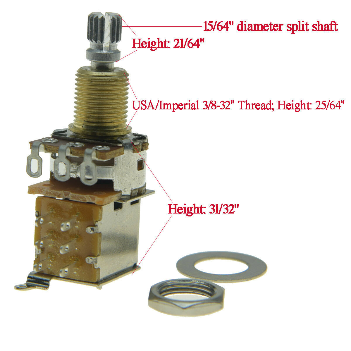 B250K Guitar Bass Push Push Pot(No Pull)Guitar Potentiometer USA Brass Shaft
