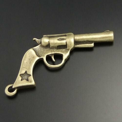 12 pcs Antiqued Bronze Color Revolver Gun Charm Alloy Pendant Findings 42x22mm