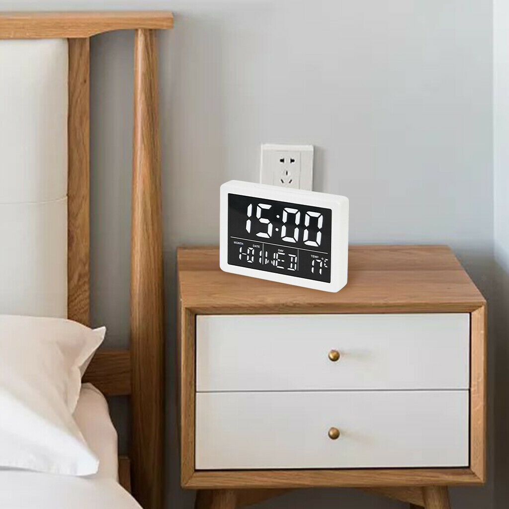 Multifuncational Desk Alarm Clocks 6 Volume for Bedroom Study Room White