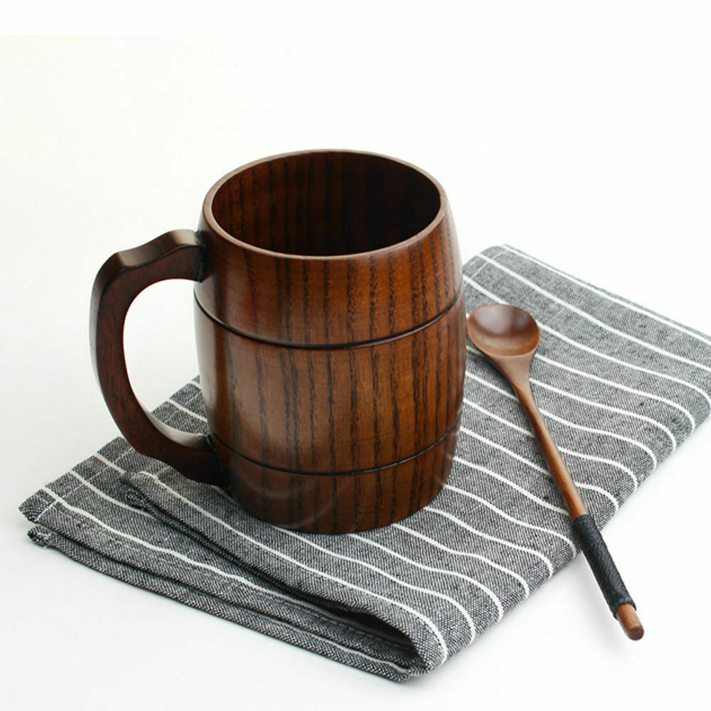 Large Oak Wooden Mug Beer Cup with Handle Wooden Tankard Beer Stein Mug Milk