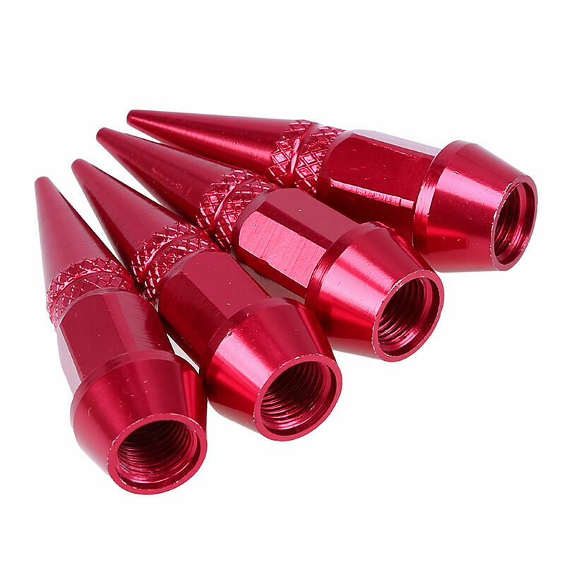 4Pcs Spike Cone Shape Tire Caps Rim Red Valve Wheel Air Port Dust Cover Stem