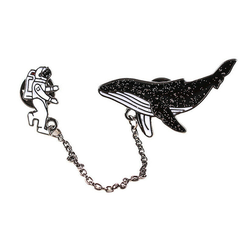 Whale Astronaut Chain Brooch Cartoon Animals Sea Fish Outer Space Lapel P.l8