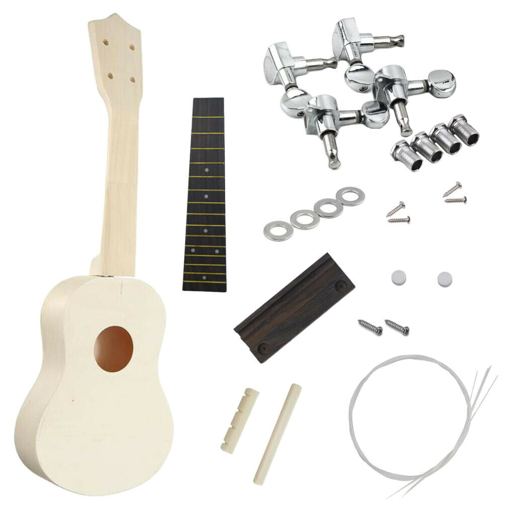 DIY 21 Inch Ukulele Kit Rosewood Fingerboard & Bridge Hawaii Guitar Unfinished