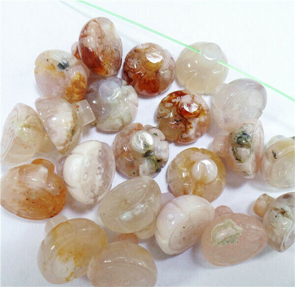 10Pcs 16x12mm Natural Cherry Blossom Agate Lotus Flower Pendant Beads HH8369