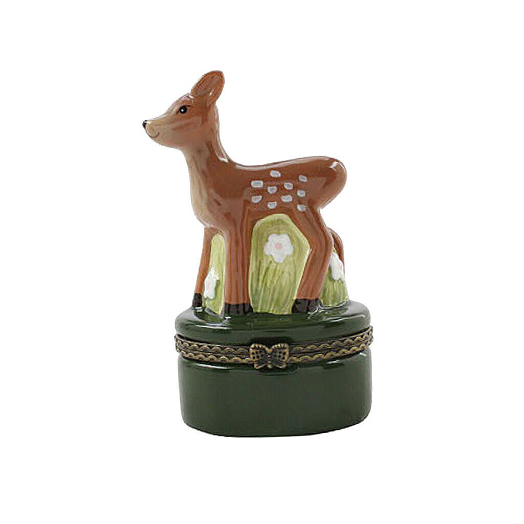 Cute Painted Ceramics Trinket Jewelry Box Necklace Storage Girl Gift-Deer