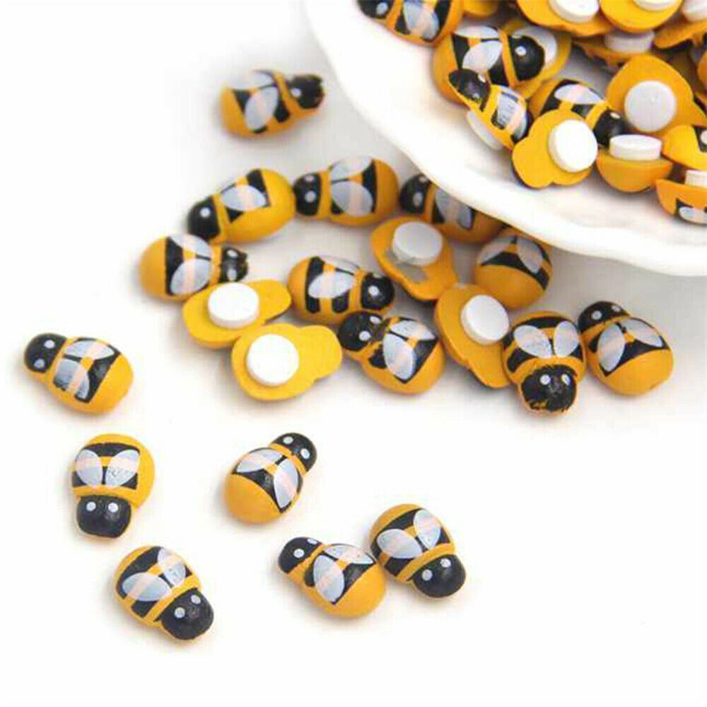 100X Bees Self Adhesive Ladybug 9x12mm Wooden Bumble Craft Card Toppers