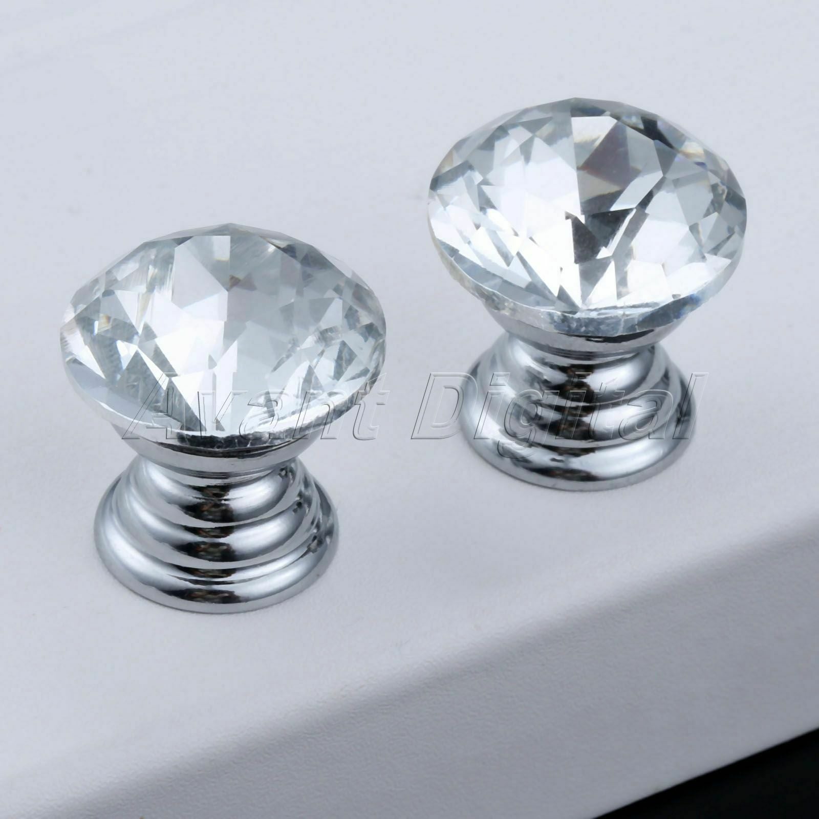 5Pcs Round Cabinets Closet Cupboard Drawer Crystal Glass Handles Door Pull Knobs