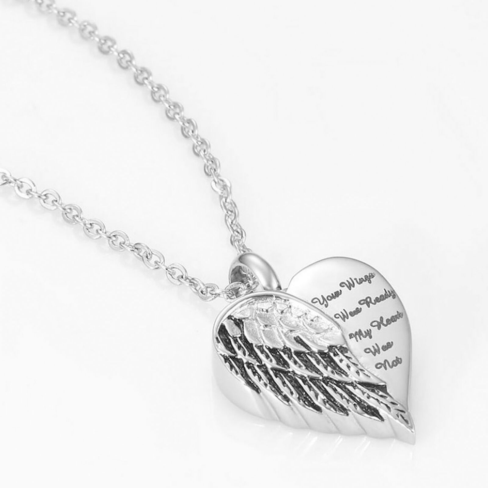 Stainless Steel Angel Heart Wings Ashes Keepsake Cremation Memorial Urn Necklace