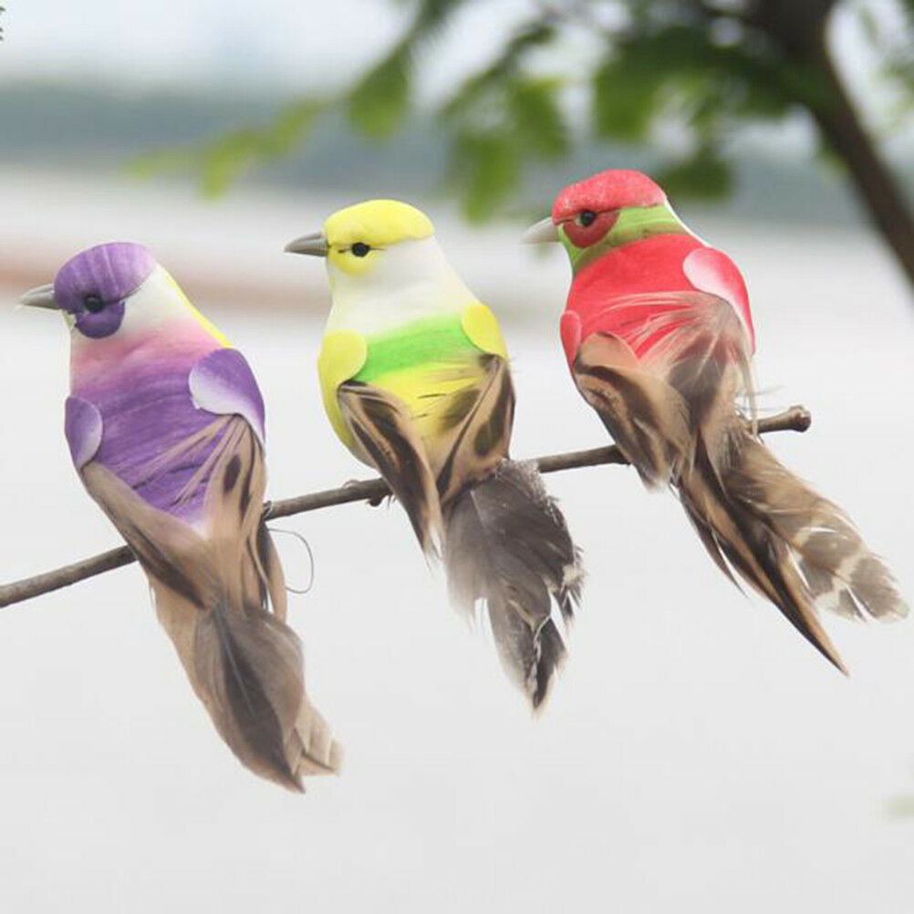 Artificial feather birds nest decorative mini swallows home garden ornamen.l8
