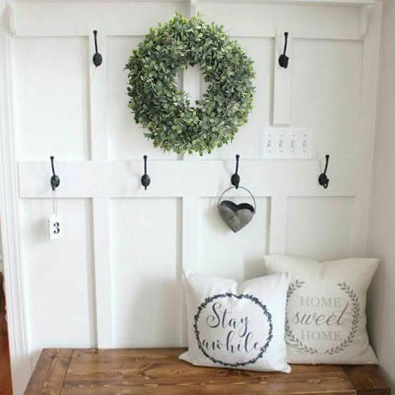 Artificial Green Leaves Wreath - 17.5 Inch Front Door Wreath Shell Grass BoxwoF8