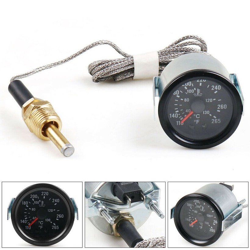 2" 52mm Pointer Mechanical Water Temp Gauge Meter 40-130℃/110-265℉ Sensor 1/2NPT