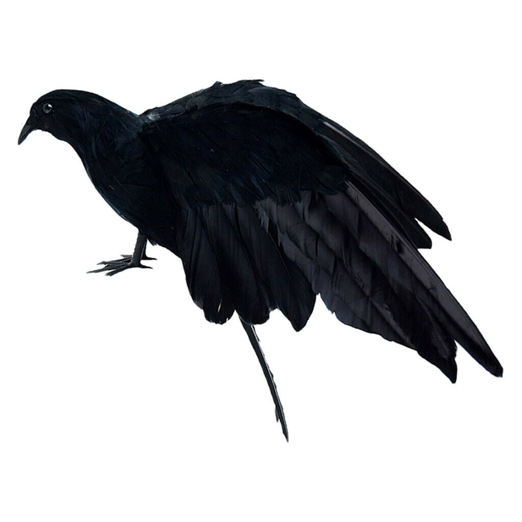 3x Realistic Crow Statue Bird Raven Black Garden Decor Artificial Feather