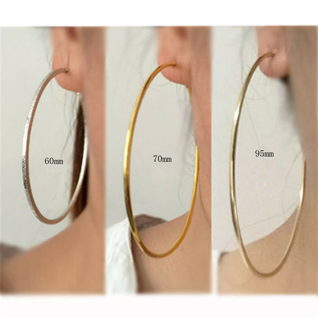 6 Pairs Fashion Women Girls Punk Alloy Smooth Big Large Round Hoop Earrings