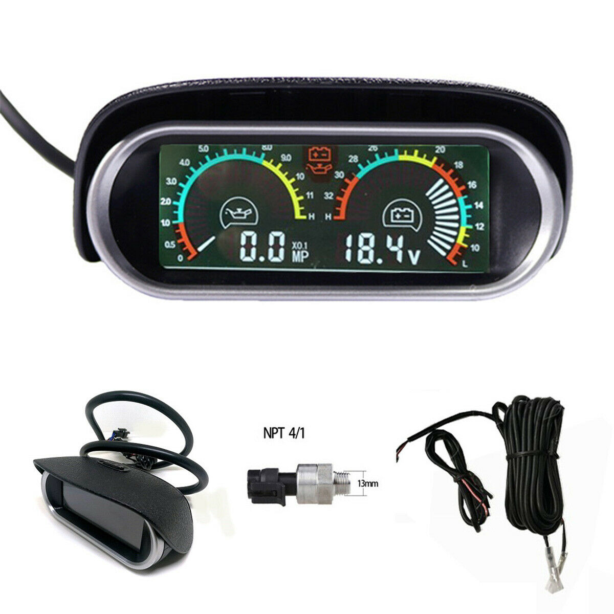 Oil Pressure MP Gauge Voltmeter 9-36v LED Display Car Truck Universal M14 x1.5