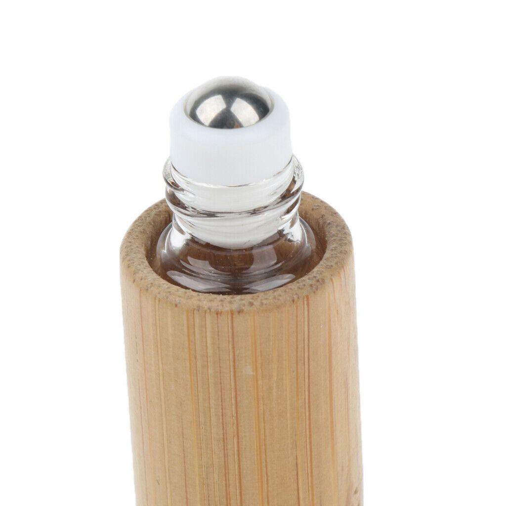 2X Empty Environmental Bamboo Shell Glass Perfume Roller Ball Bottles 15ml