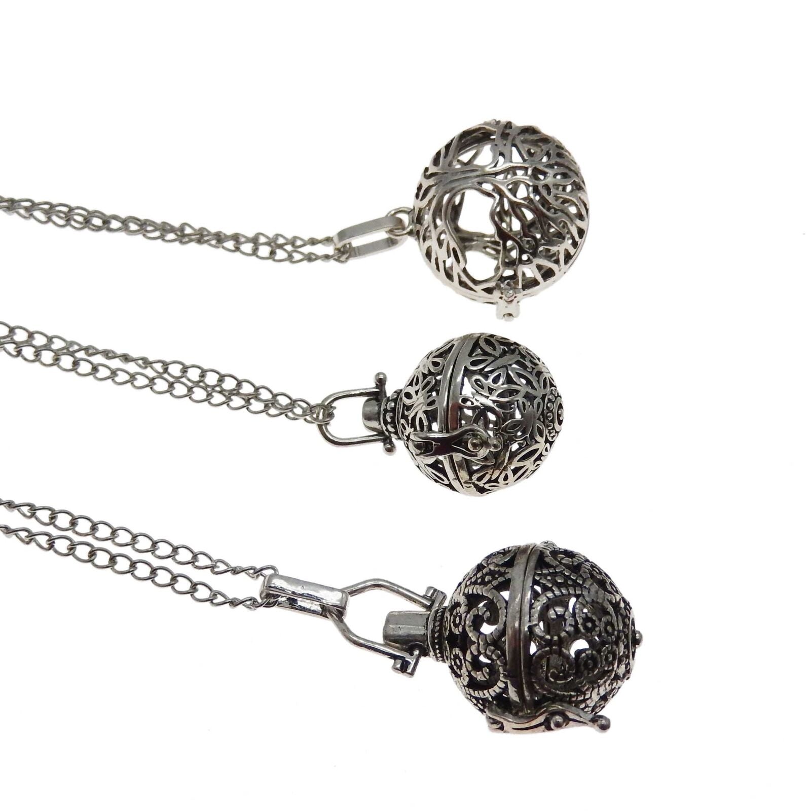 3pcs Retro Style Brass Hollow Perfume Diffuser Locket Bola Ball Harmony Necklace