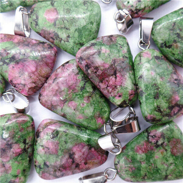 100Pcs 20x6mm Wholesale Rose&Green Ruby in Fuchsite Bell Pendant Bead HH8141