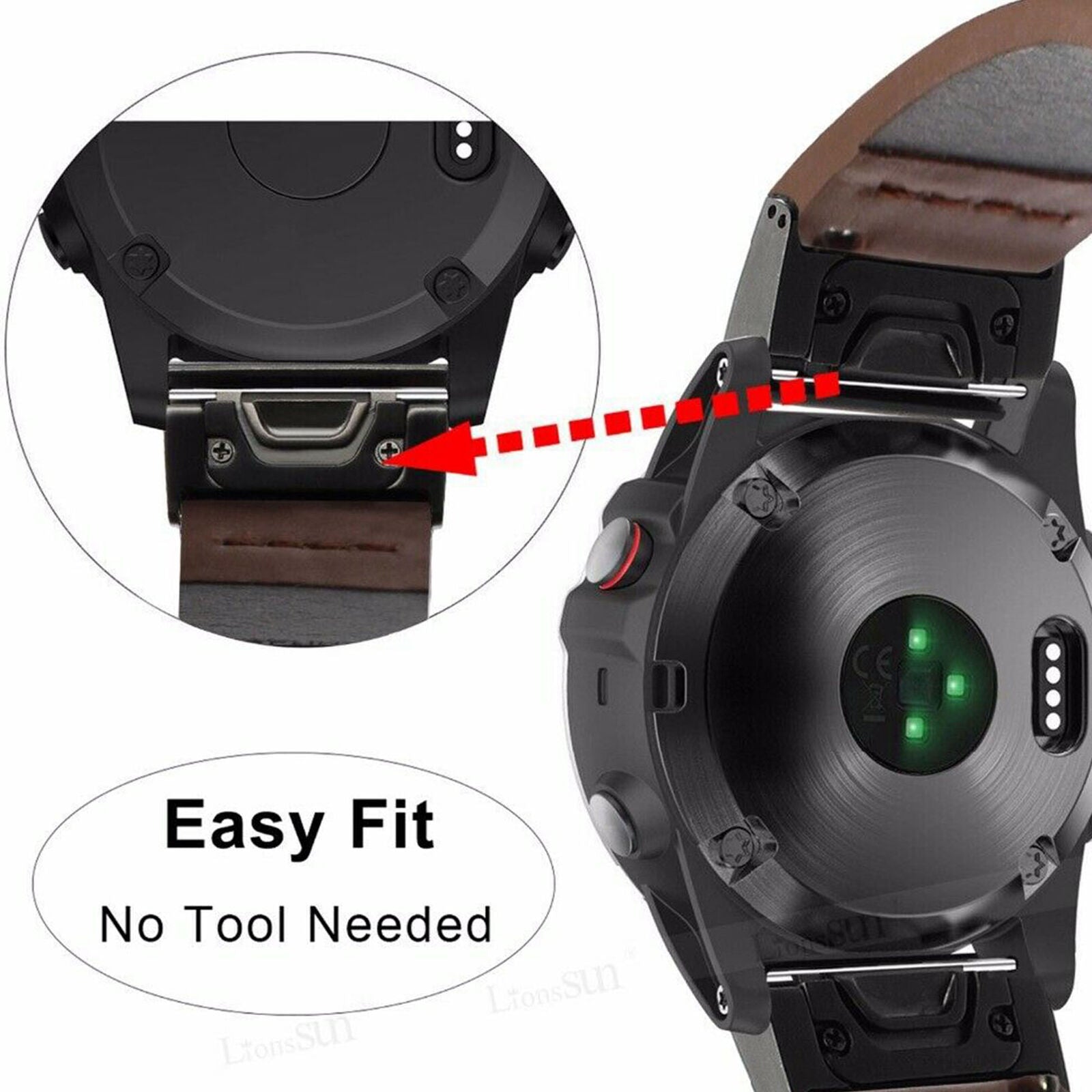 For Garmin Fenix 6X 5X Quick Install Leather Watch Wrist Band Strap