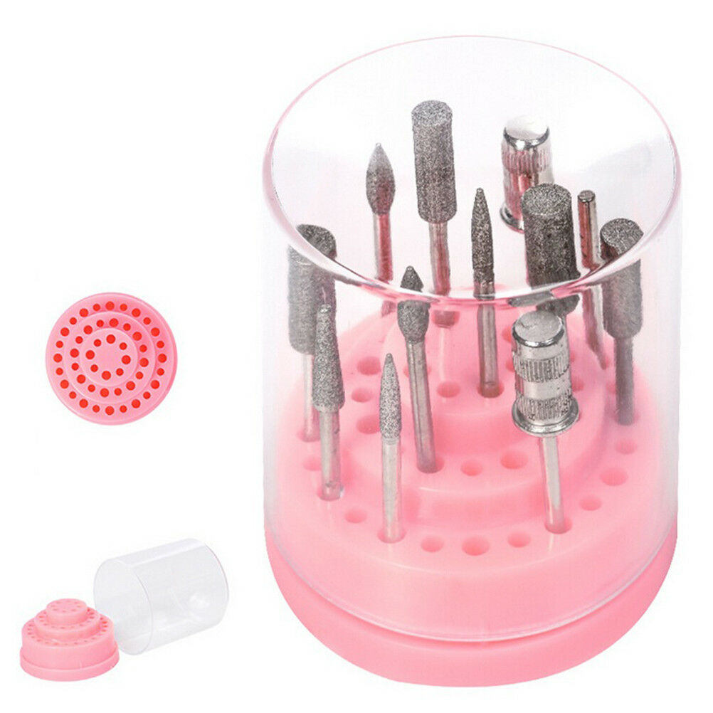 48Hole Pink Organizer Manicure Storage Box Displayer Nail Drill Bit Holder J.DD