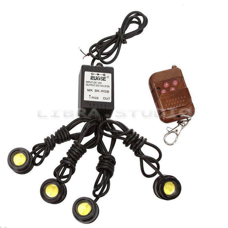 4in1 12V Hawkeye LED Car Emergency Strobe Lights DRL Wireless Remote Control Kit