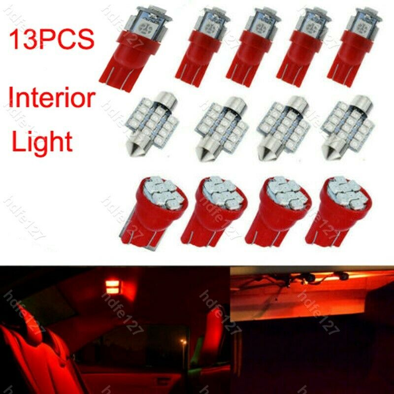 13Pcs Red Car LED Lights Interior Package Kit for Dome License Plate Lamp Bulbs