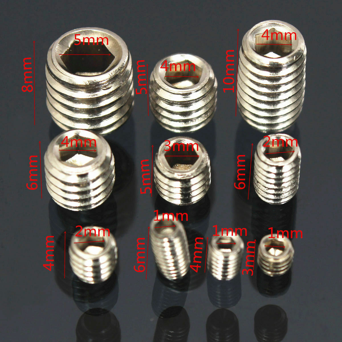 Stainless Steel Flat Point Set Screw Assortment Kit 100 pcs M3 M4 M5 M6 M8