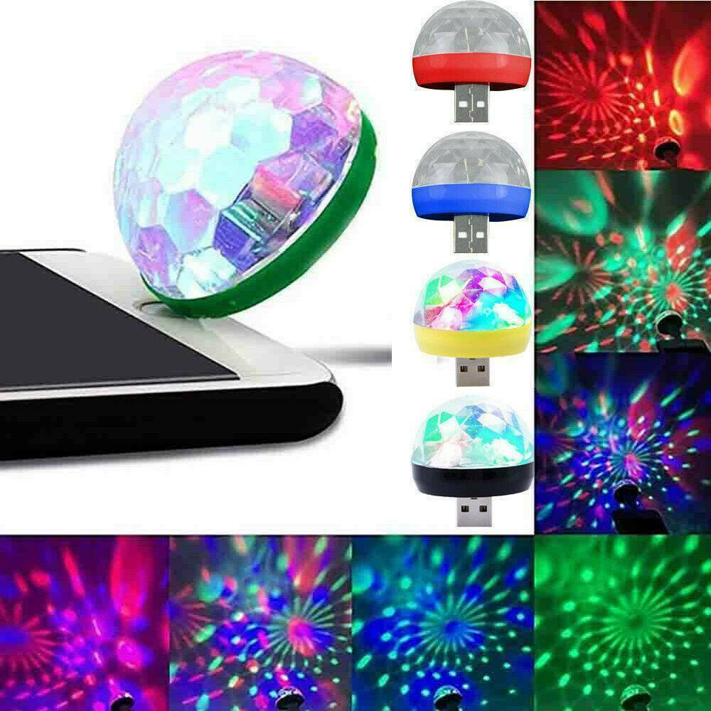 Mini USB RGB LED Stage Lamp Remote Controls Disco Ball Lights Home Car Party USA