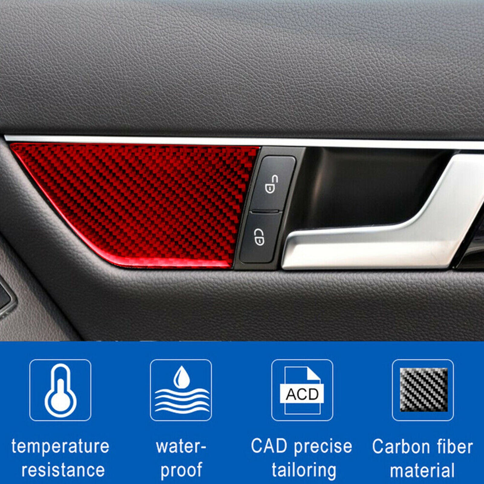 Red Carbon Fiber Seat Console Button Cover Trim For Mercedes-Benz W204 Type C
